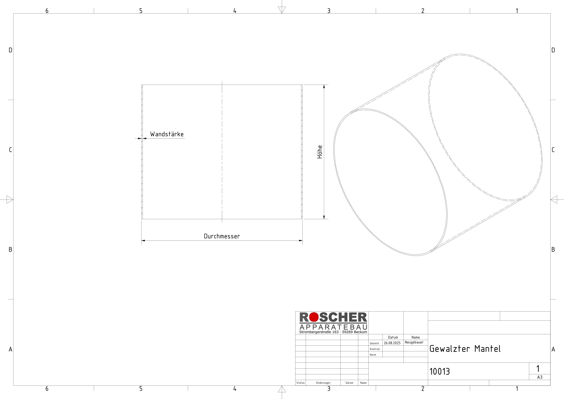 Technische Zeichnung von Blech rundbiegen