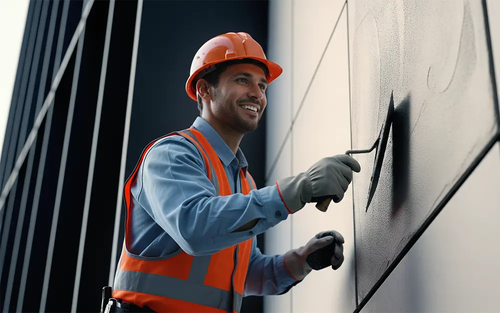 Construction worker plastering a wall