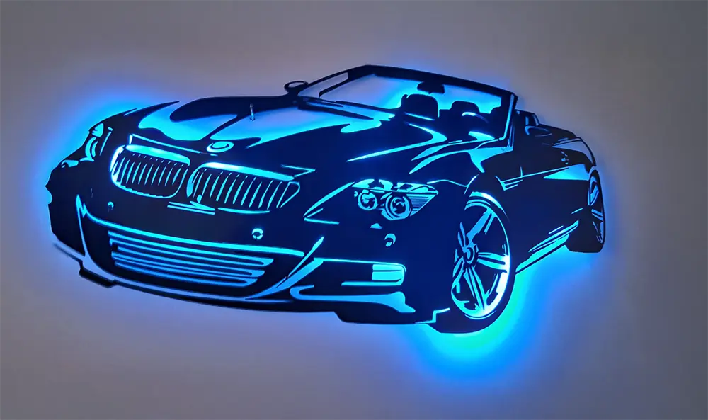 Podświetlany obraz samochodu 3D RGB - kolor niebieski