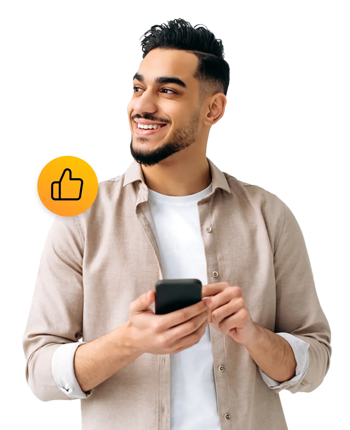 Guy on a phone. Thumbs up icon