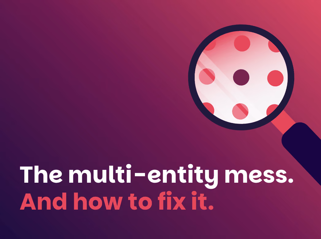 Image with a gradient background with the text the multi-entity mess - and how to fix it