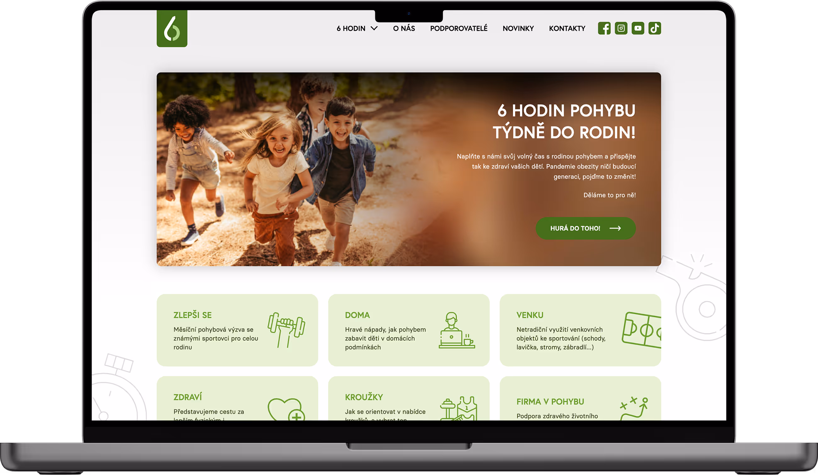 Mockup webu iniciativy 6 hodin s výrazným kampanovým designem.