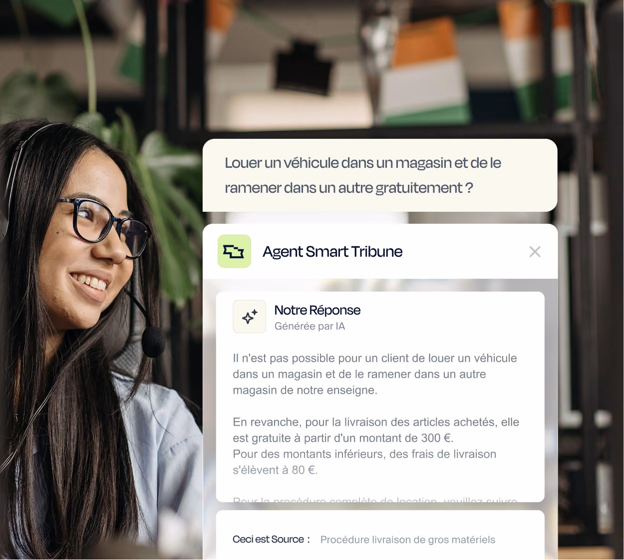 Conseillère et interface de réponse du centre d’aide interne