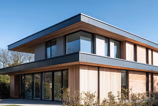 A modern house with a perfectly flat roof from Roof Tek.