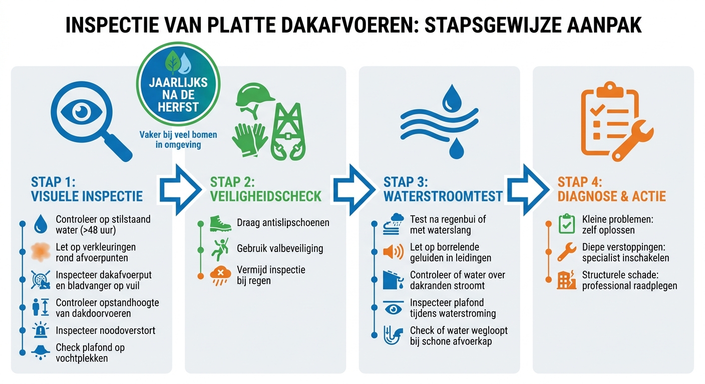 Stapsgewijs inspectieproces voor platte dakafvoeren