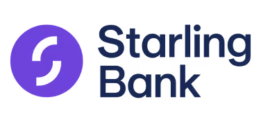 Starling Bank logo with a white stylized S inside a purple circle next to the text 'Starling Bank'.