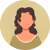 Illustration style portrait of a woman with dark curly hair, peach skin and wearing a green top on a yellow-beige circular background.
