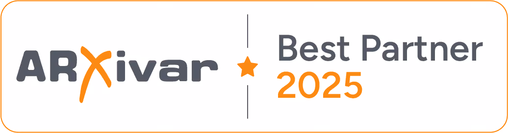 ARXivar Best Partner 2025 logo with orange star and border.