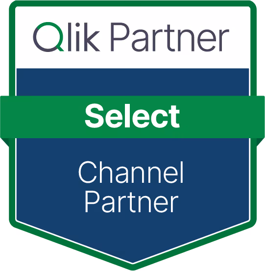 Qlik Partner Select Channel Partner badge with green, white, and blue colors.