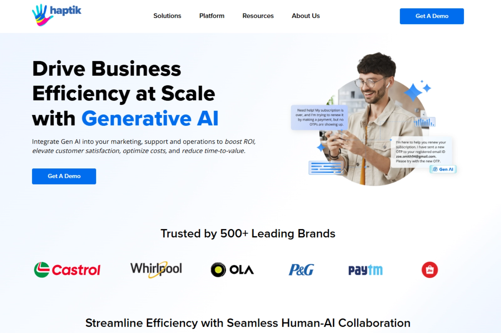 home page of Haptik