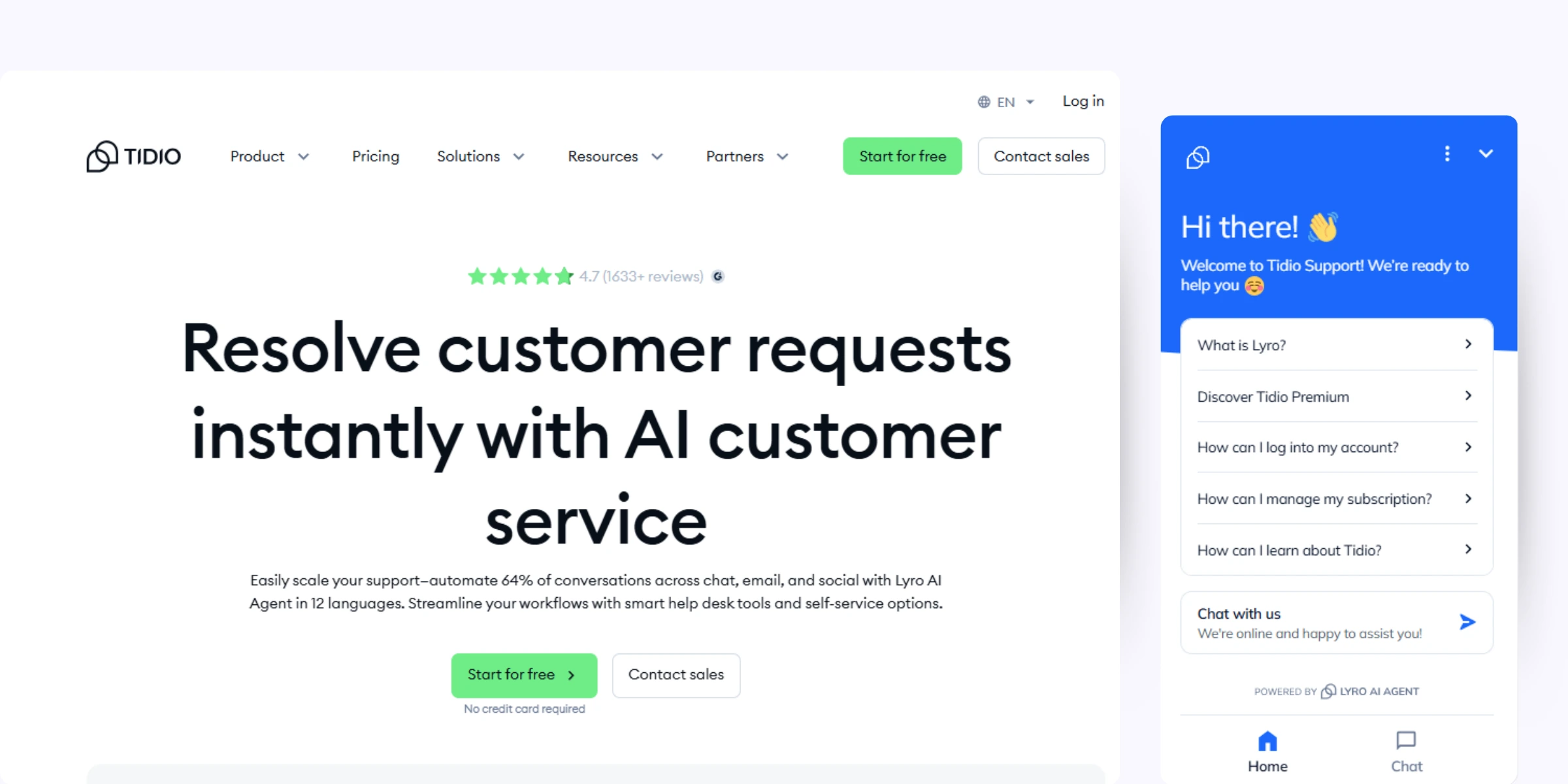 home page of Tidio