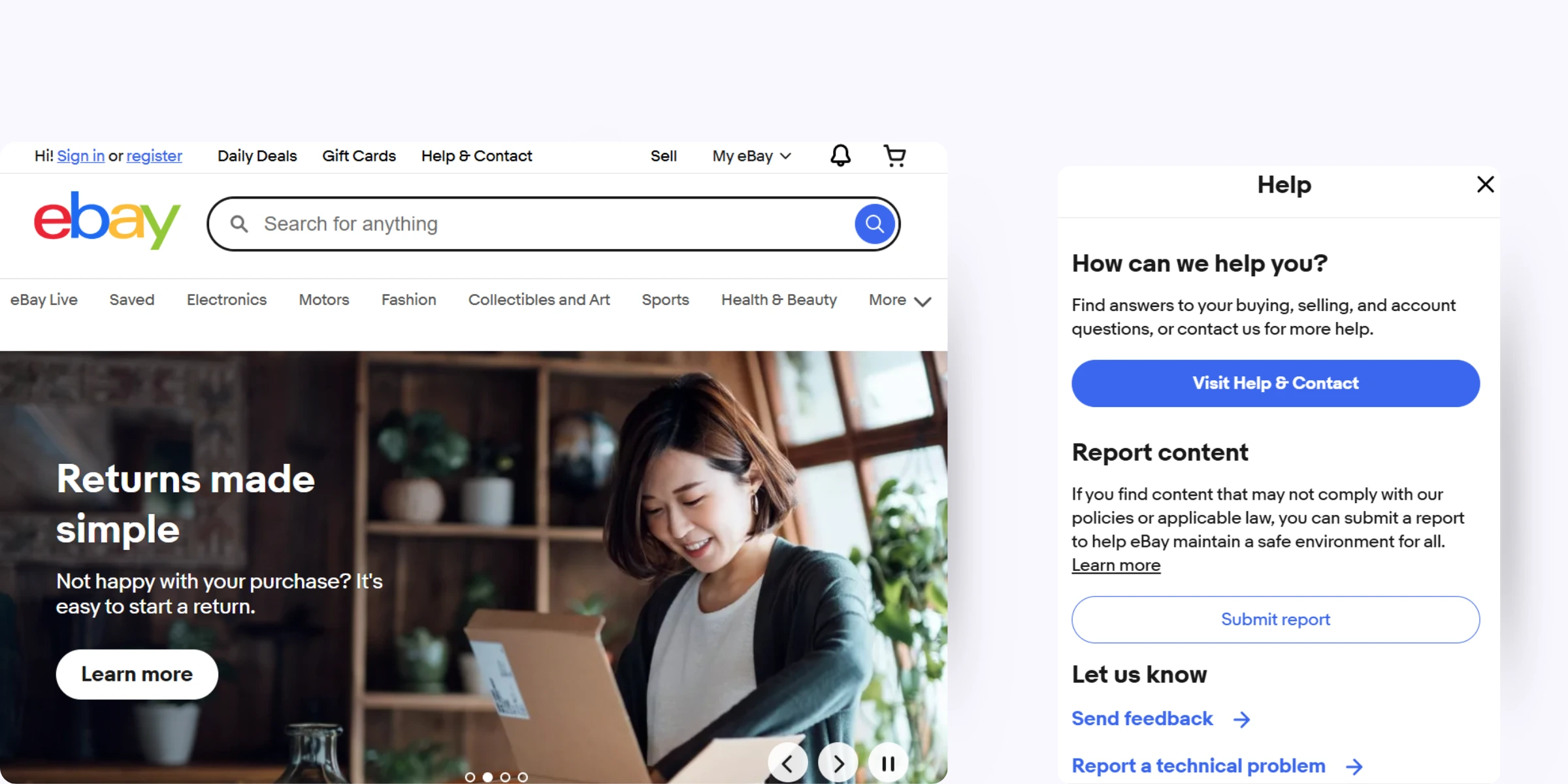 home page of eBay