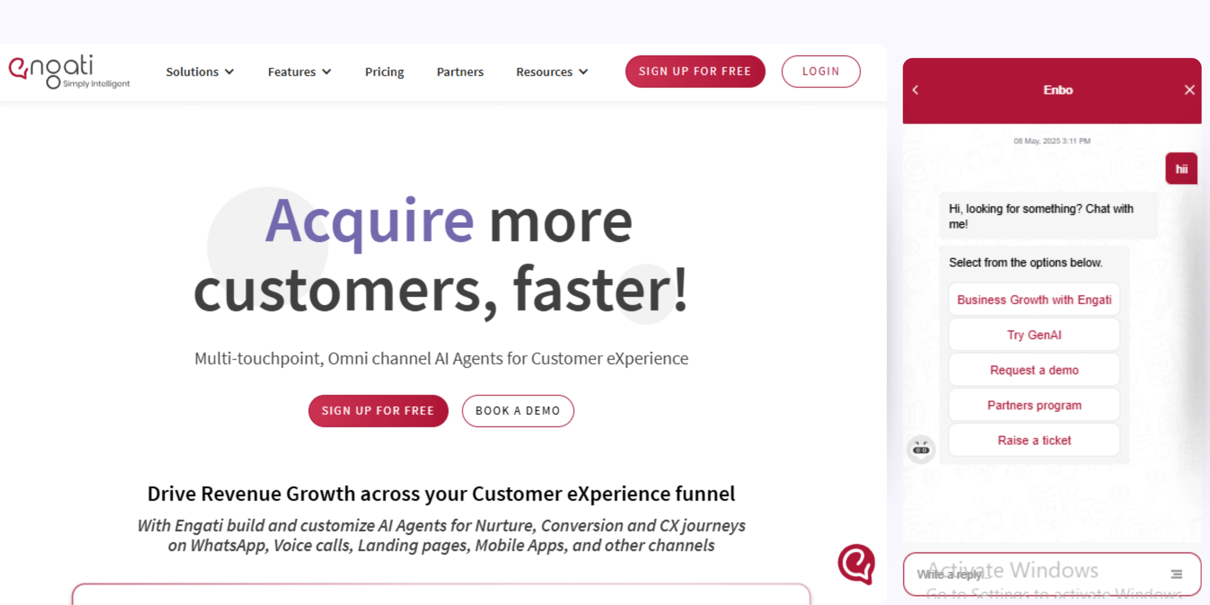 home page of Engati