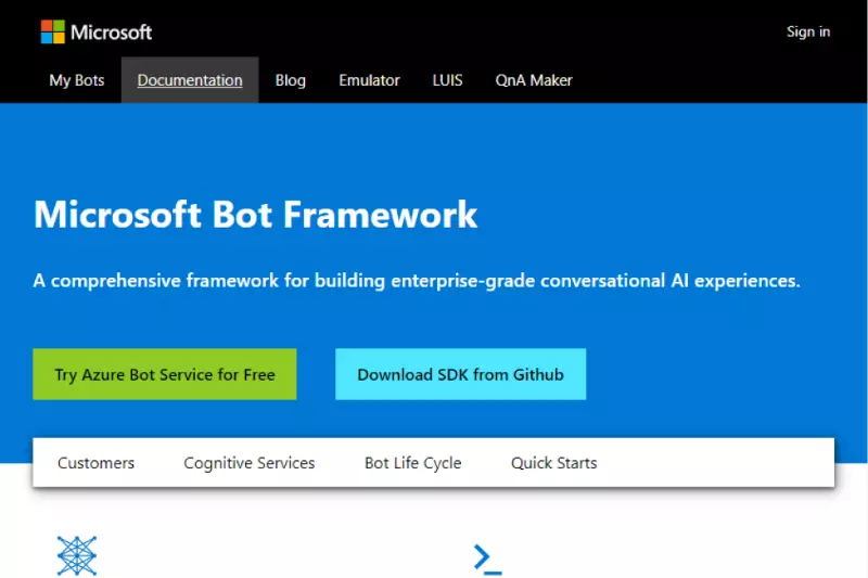 home page of Microsoft Bot Framework