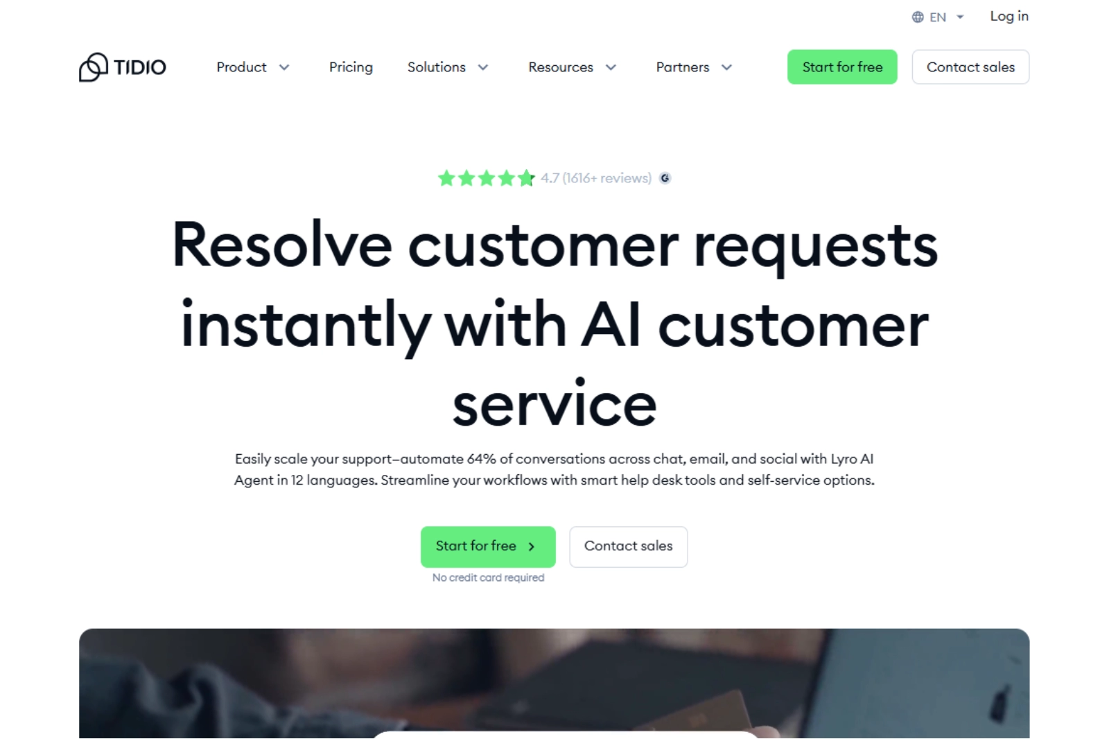 home page of Tidio