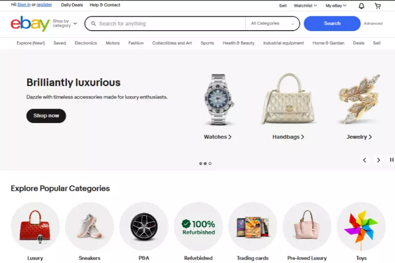 home page of eBay