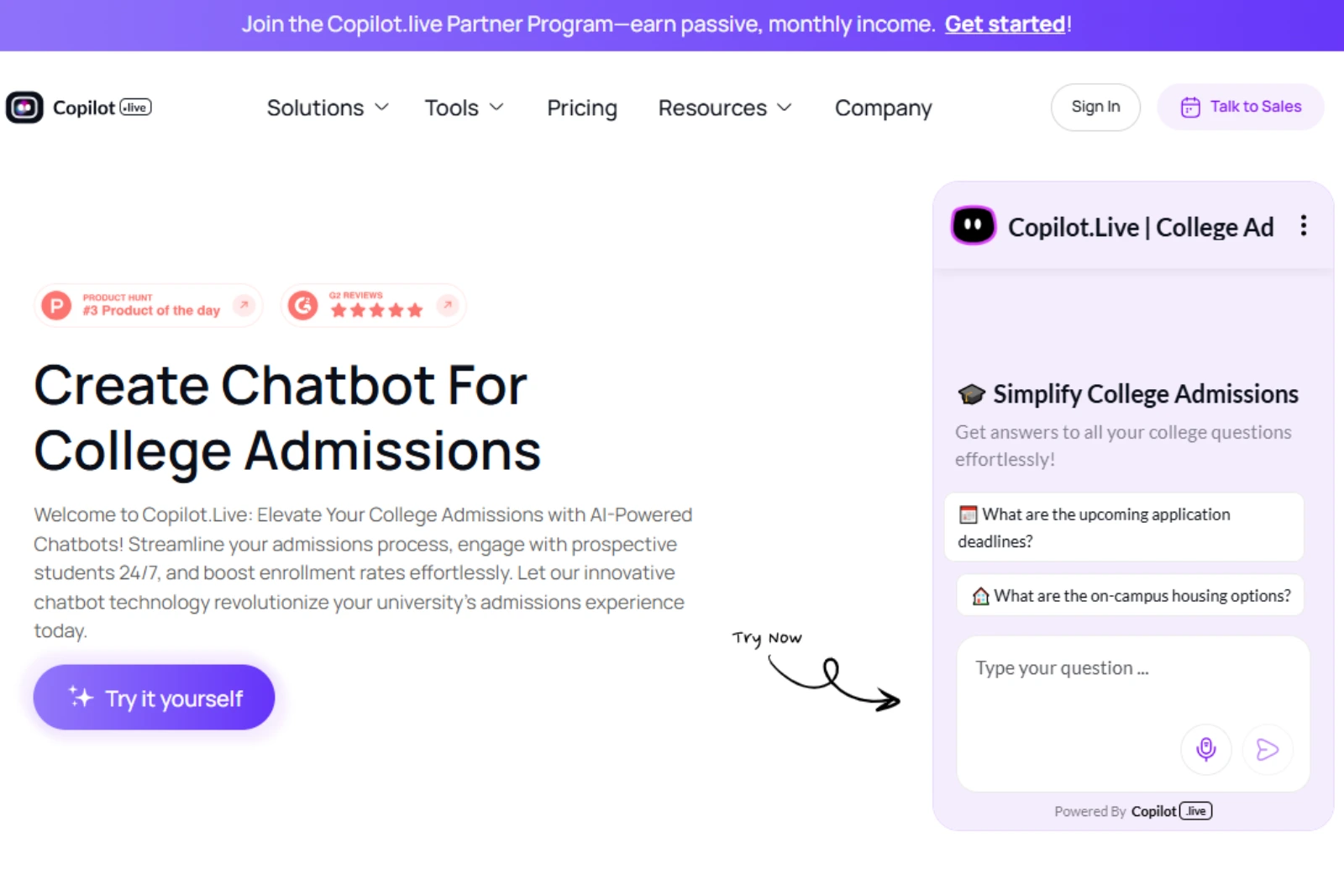 home page of Copilot.Live
