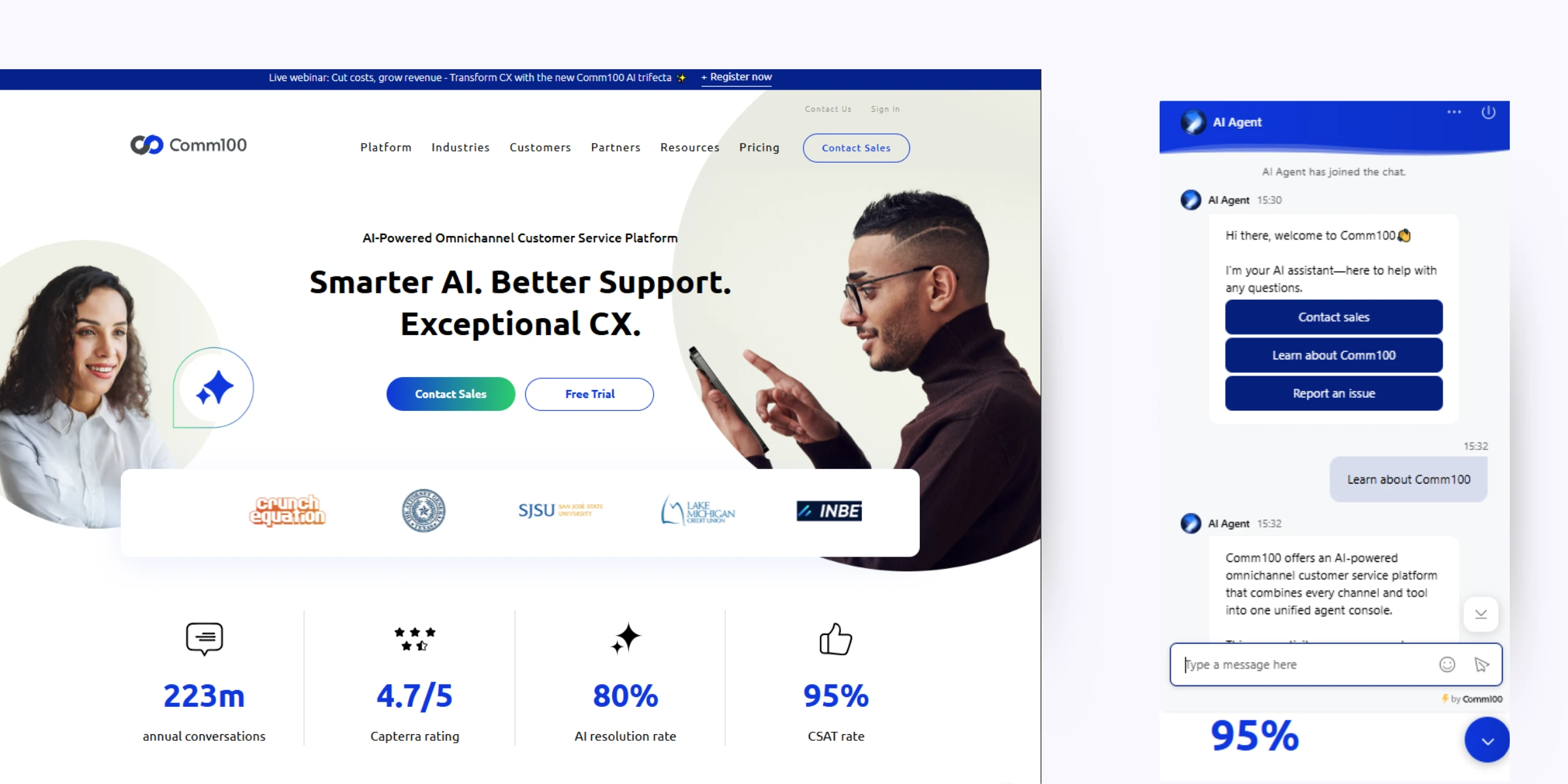 home page of Comm100 AI chatbot