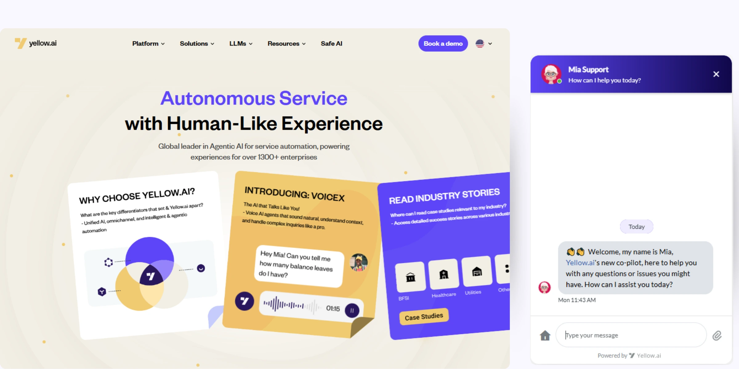 home page f Yellow.ai