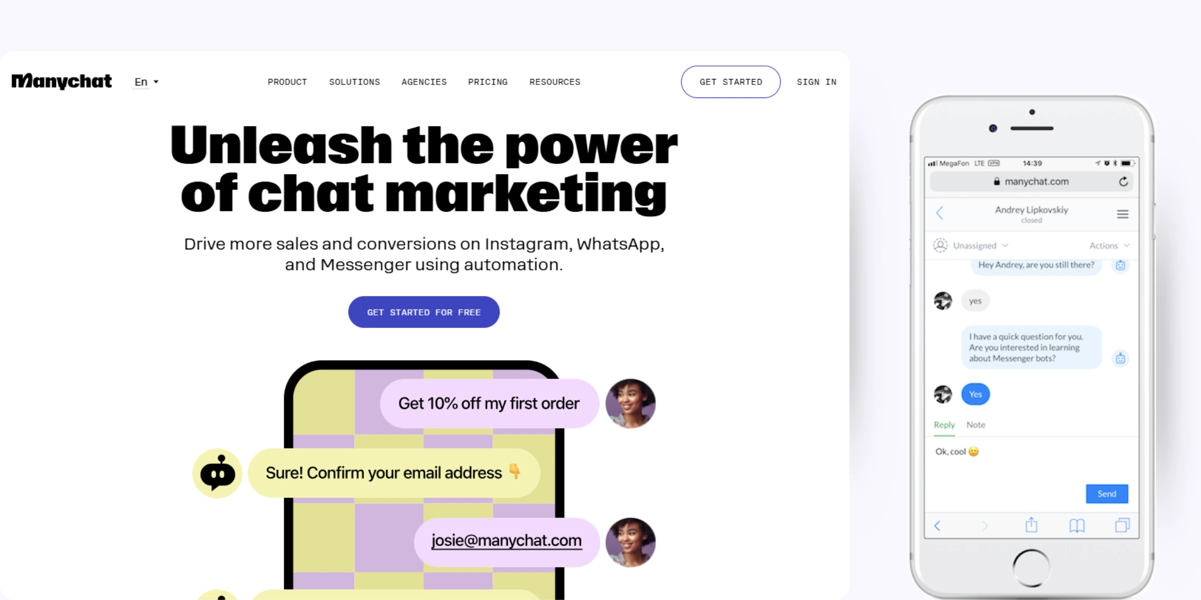 home page of ManyChat