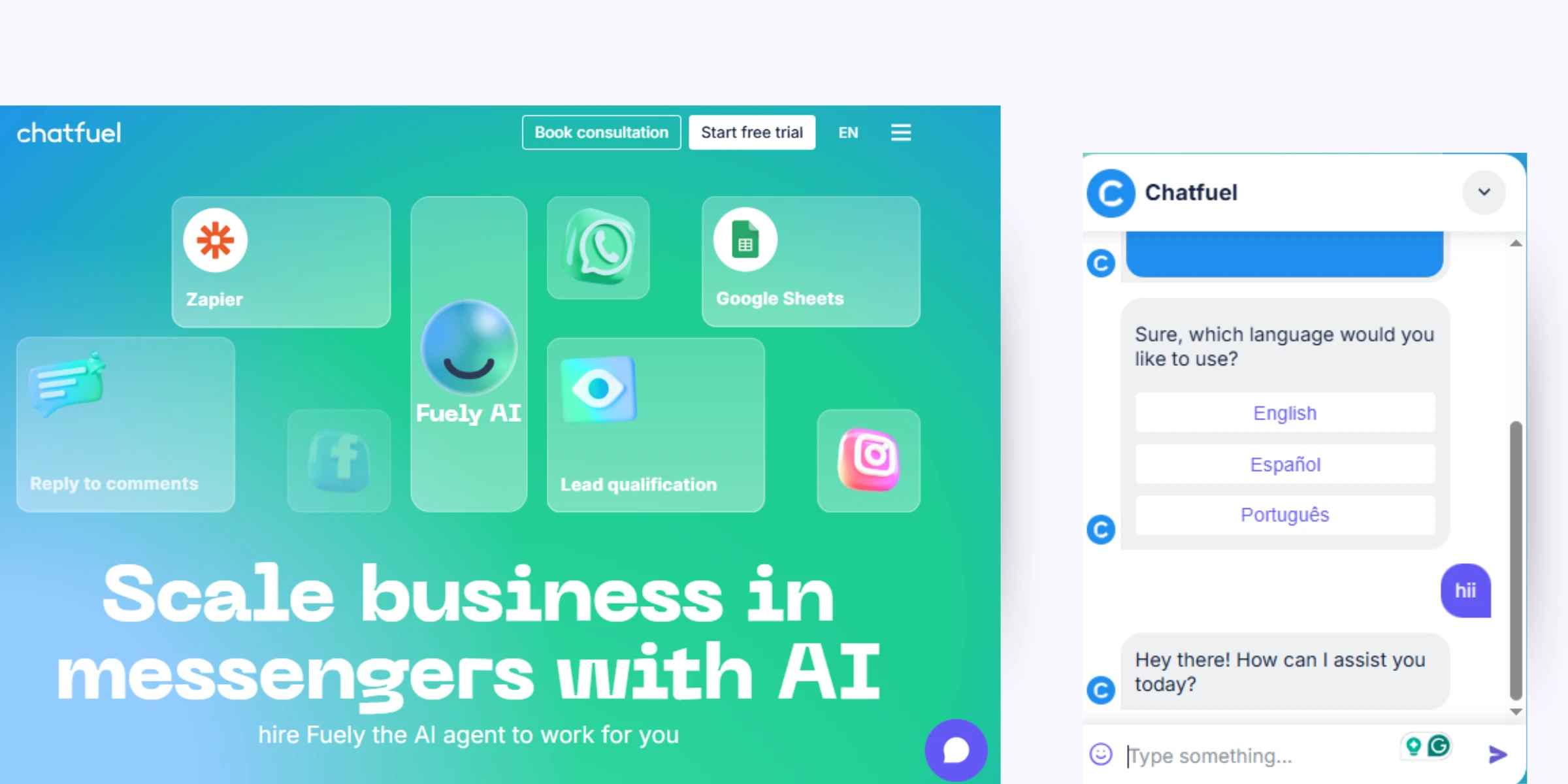 home page of Chatfuel