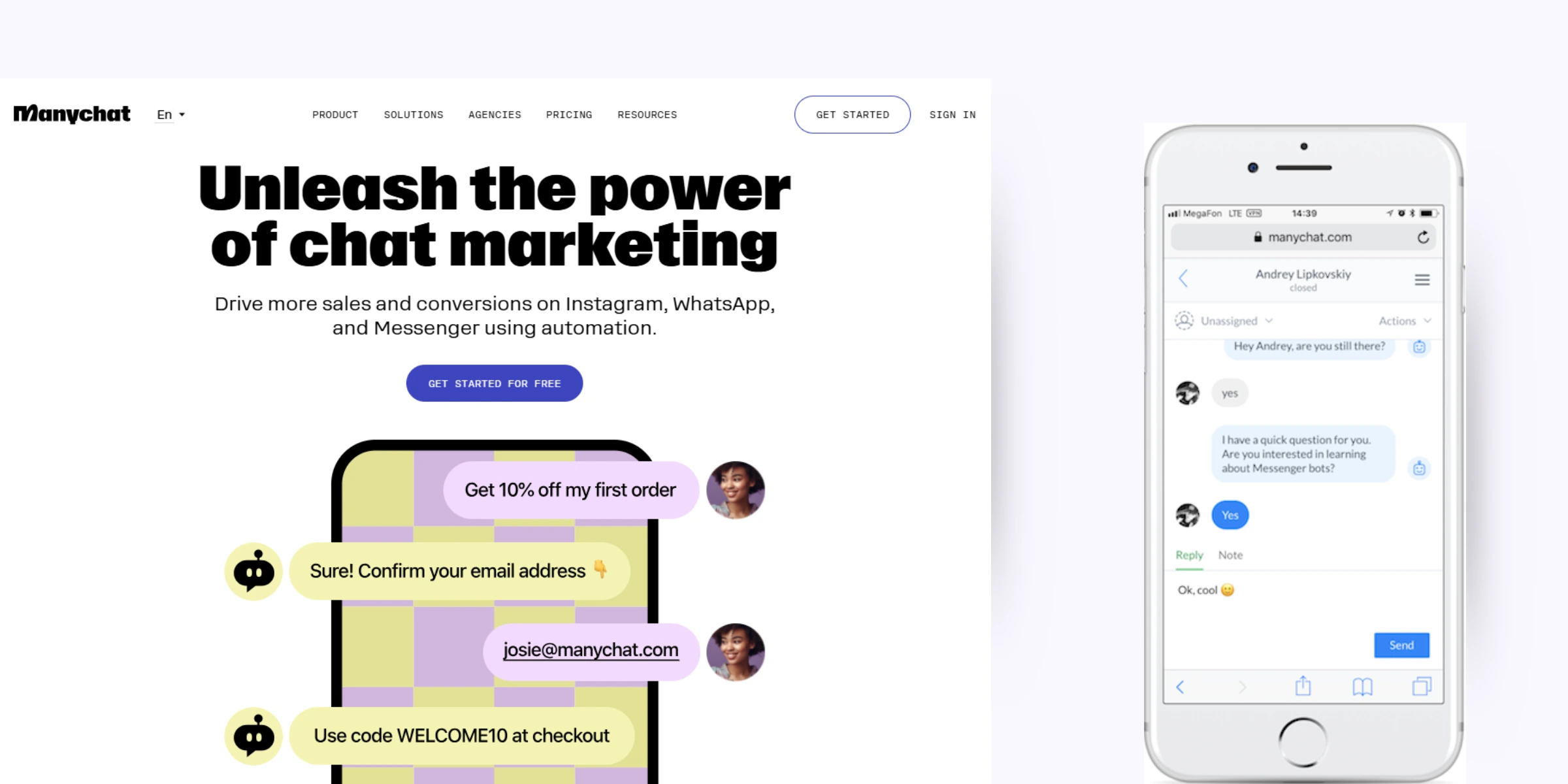 home page of ManyChat