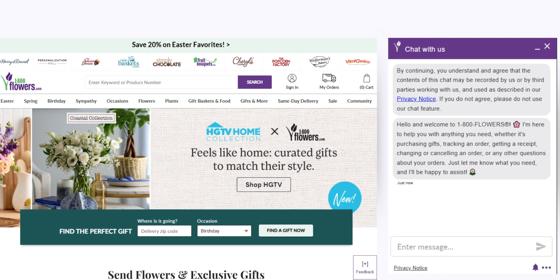 home page of 1-800-Flowers (GWYN)