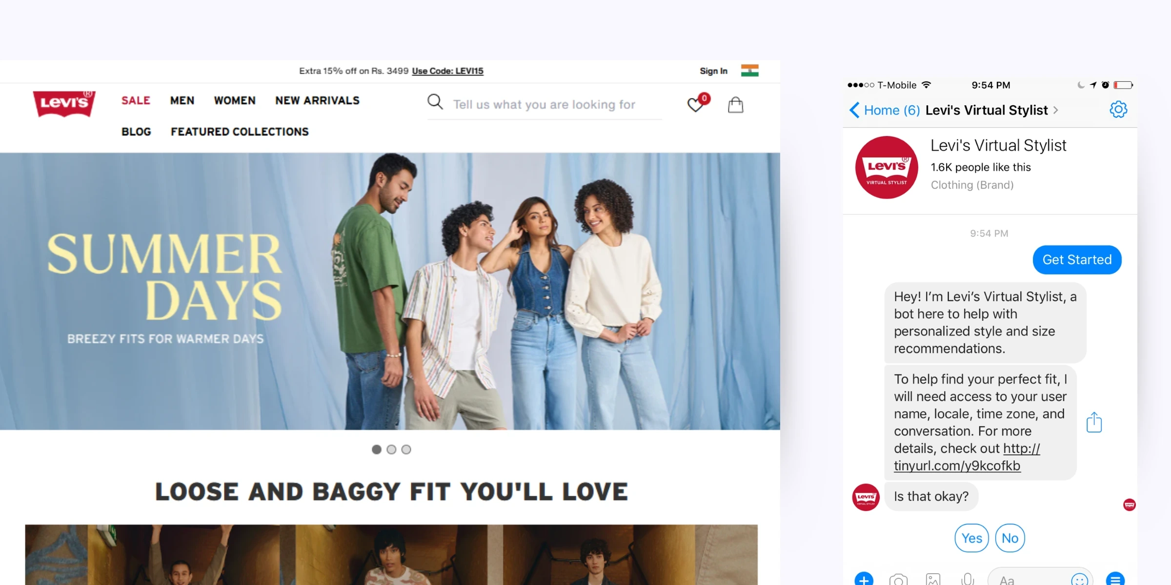 home page of Levi’s