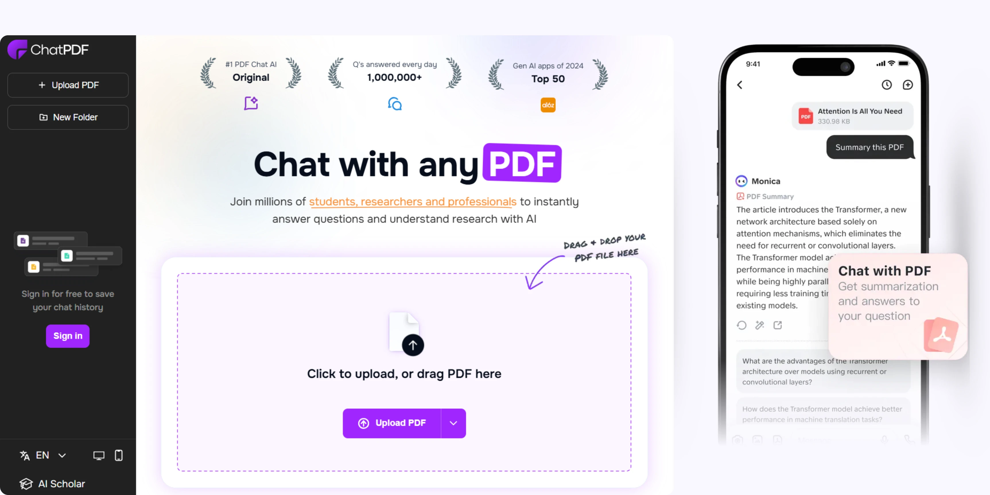 home page of ChatPDF