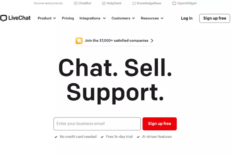 home page of LiveChat