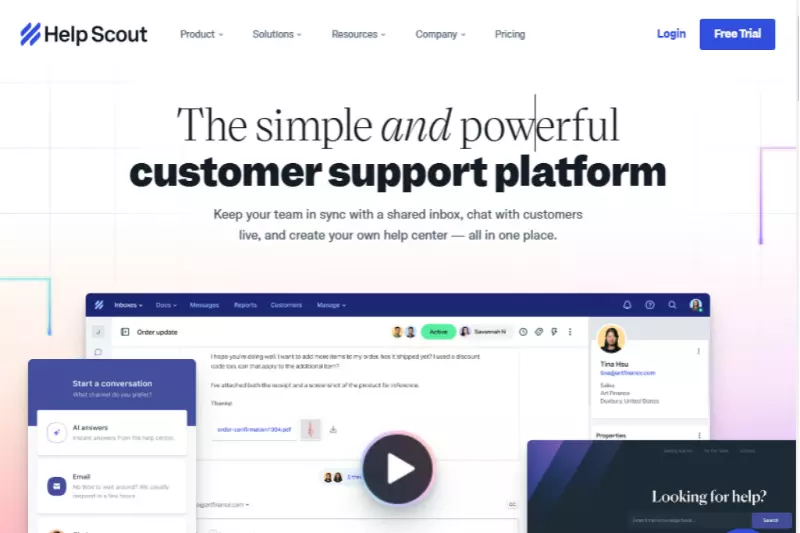 home page of HelpScout