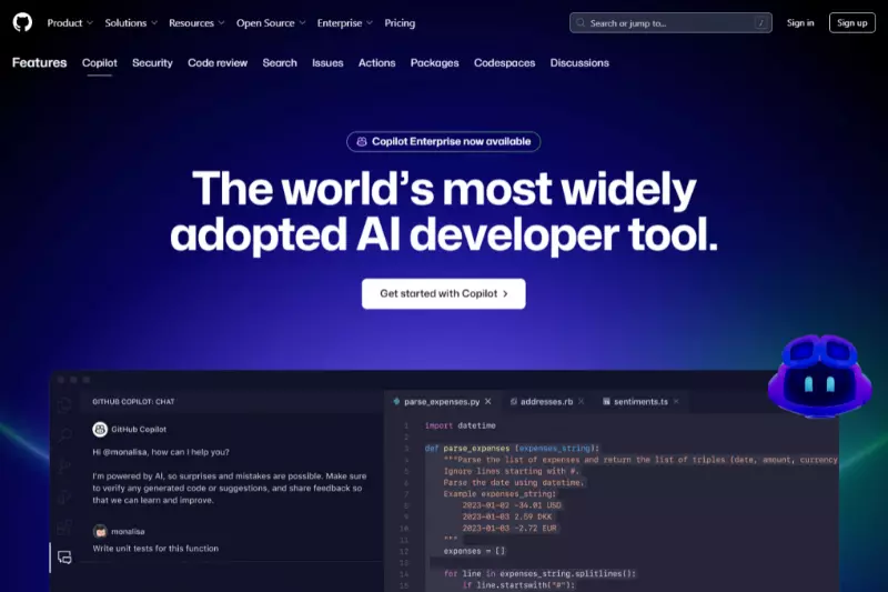 home page of github copilot