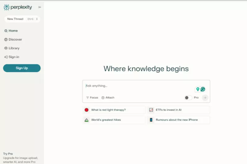 home page of Perplexity