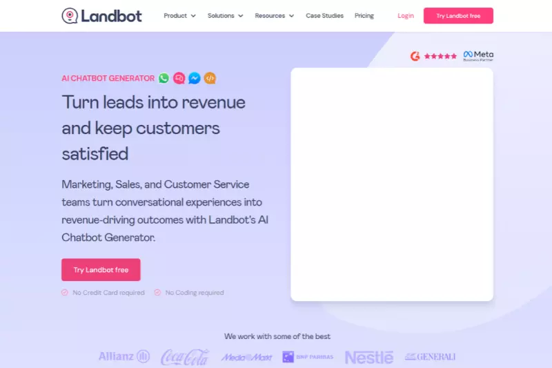 home page of landbot