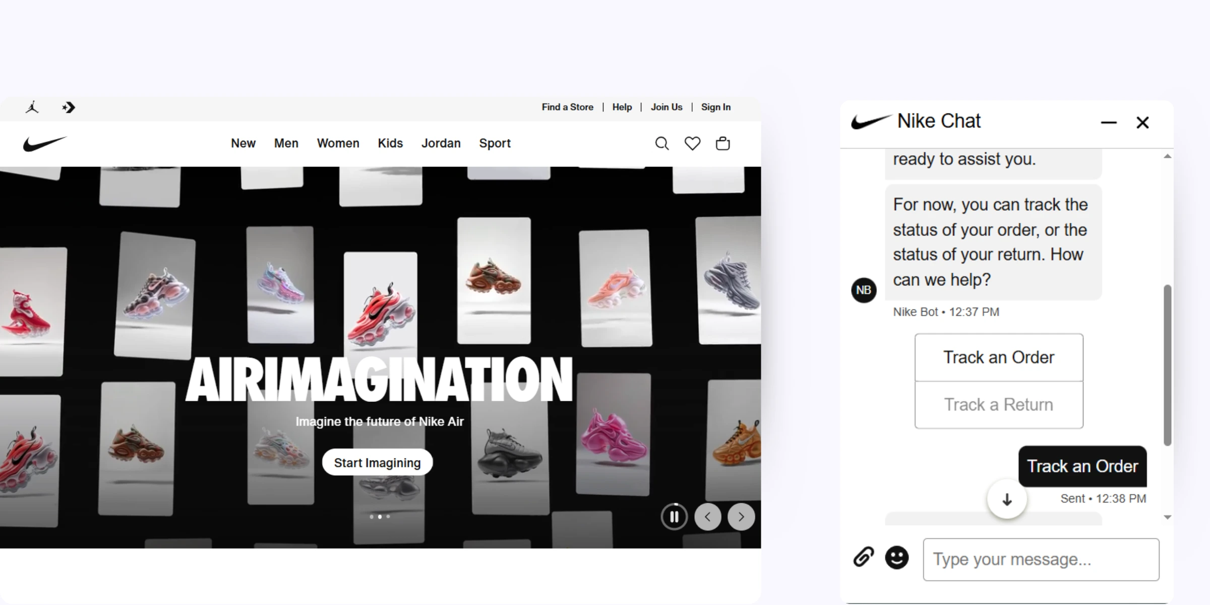 home page of Nike (ShopBot)