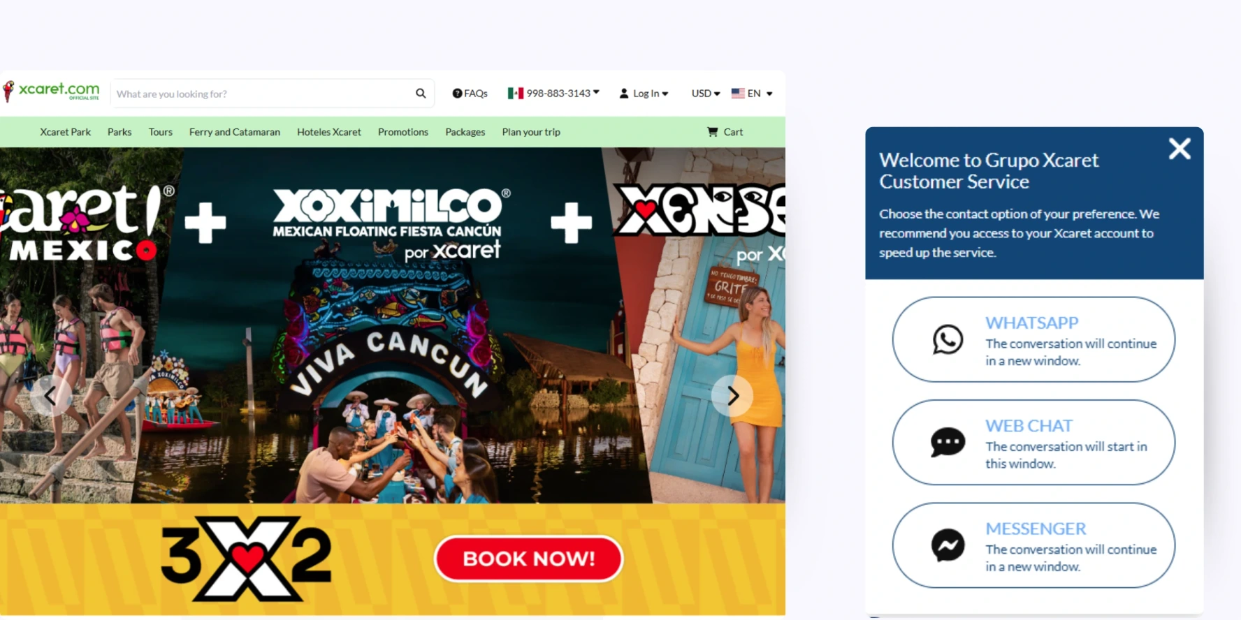 home page of Xcaret