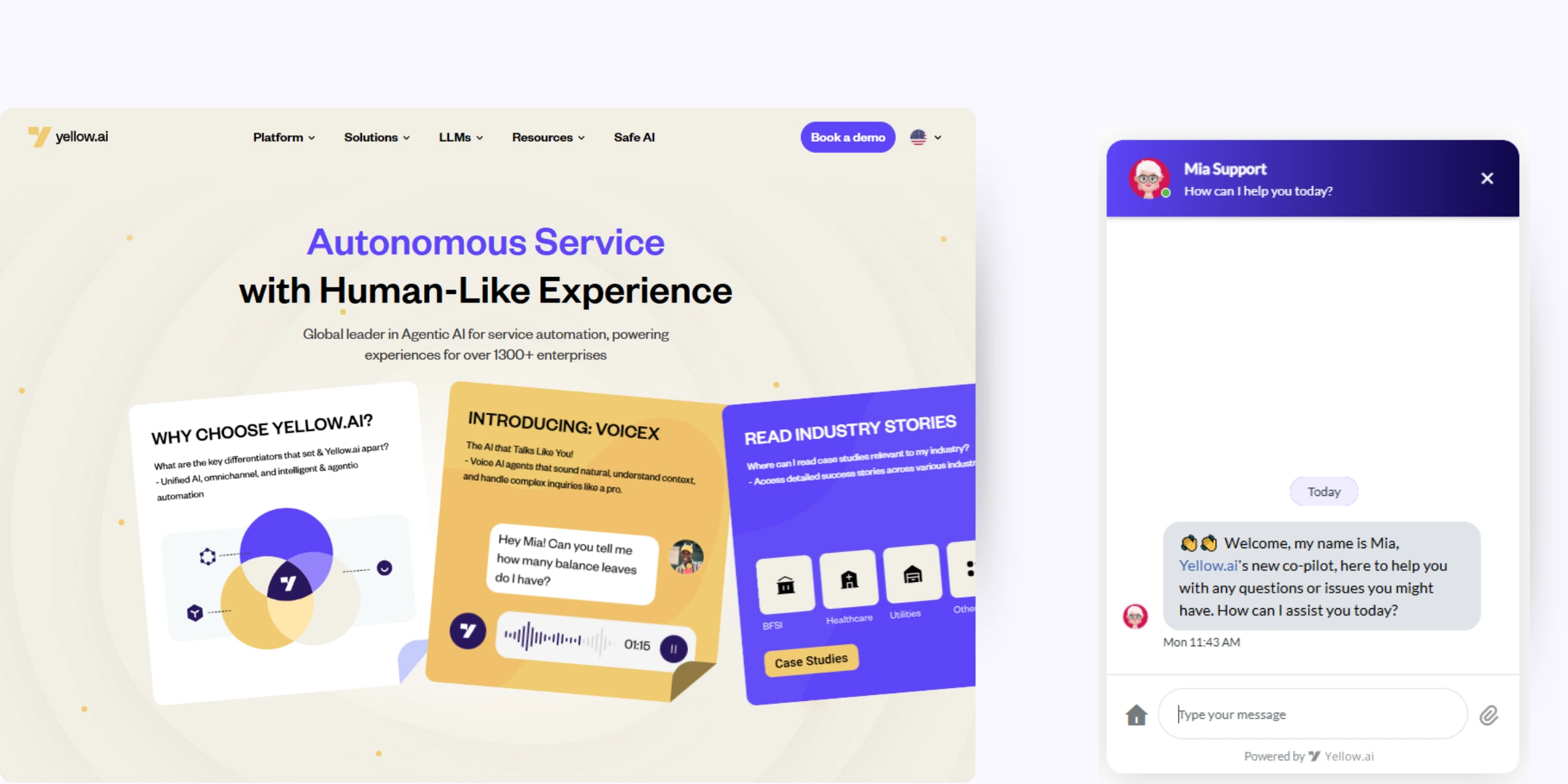 home page of Yellow.ai