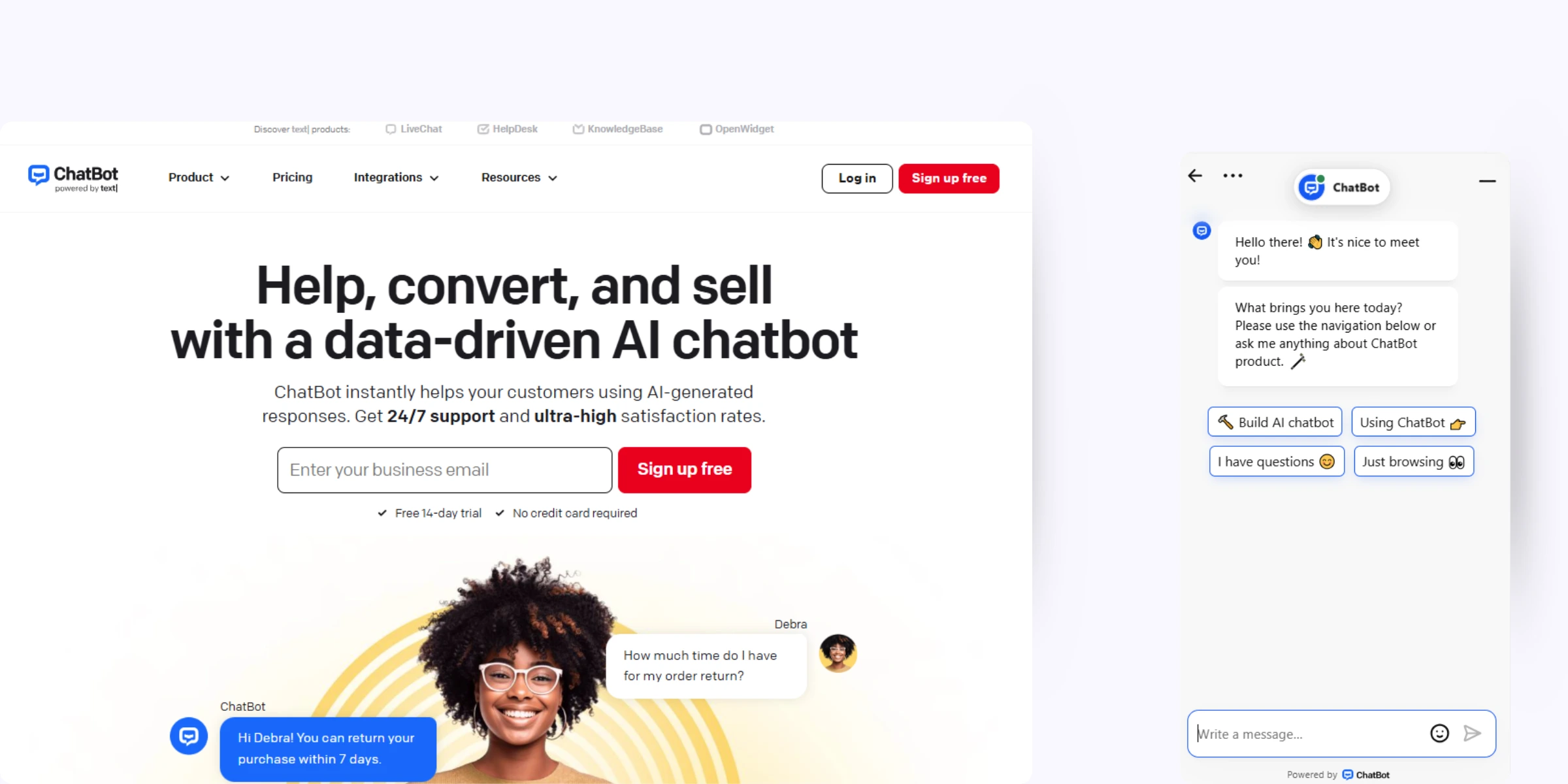 home page of ChatBot.com