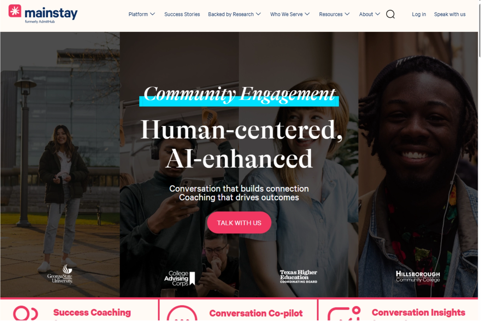 home page of AdmitHub (Mainstay)