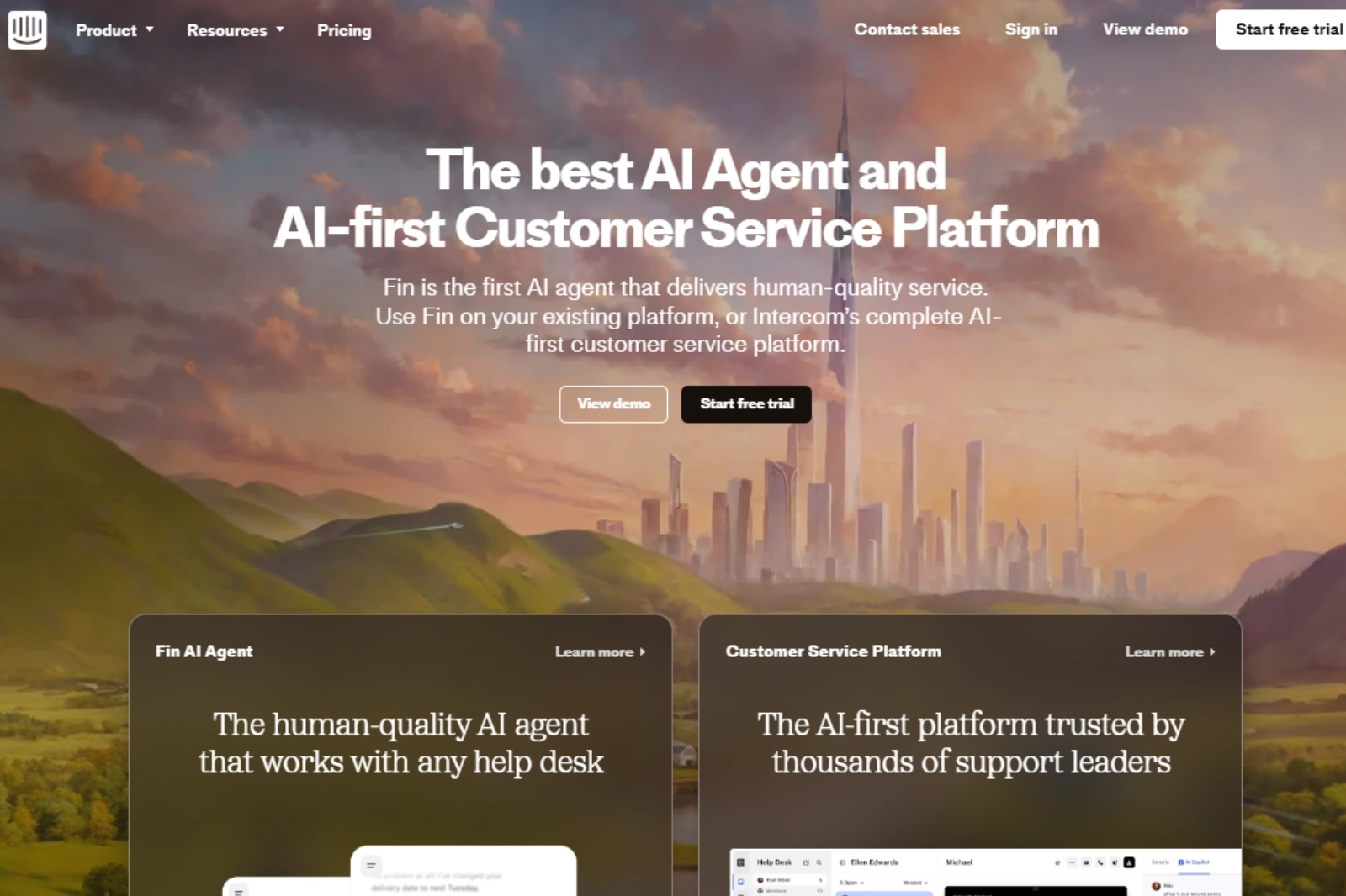 home page of Intercom Chatbot