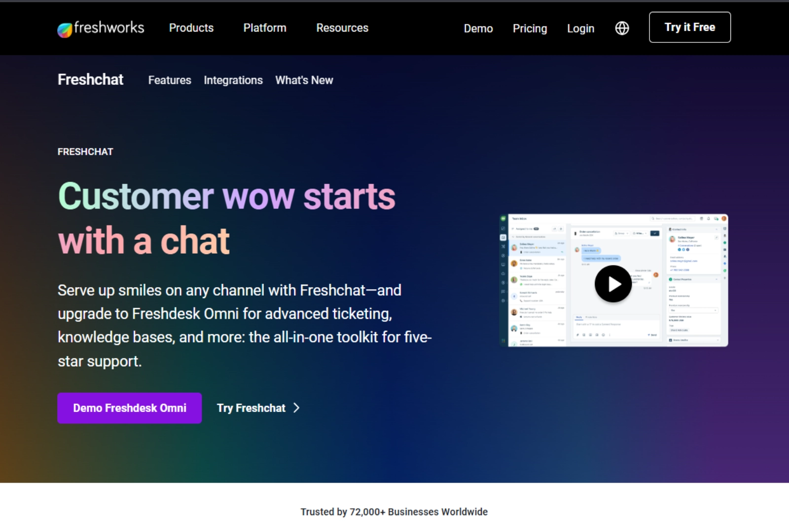 home page of Freshchat