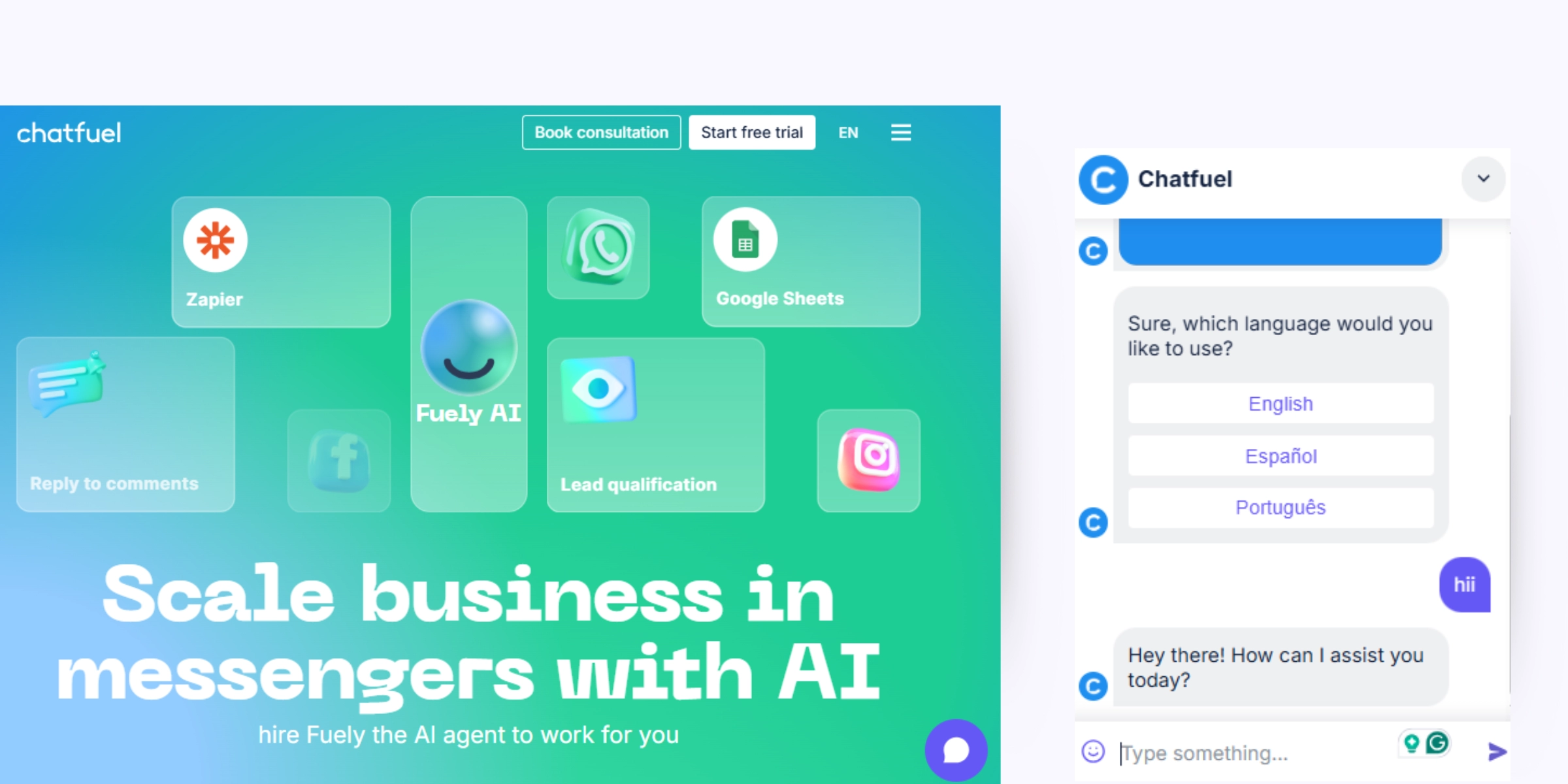 home page of Chatfuel