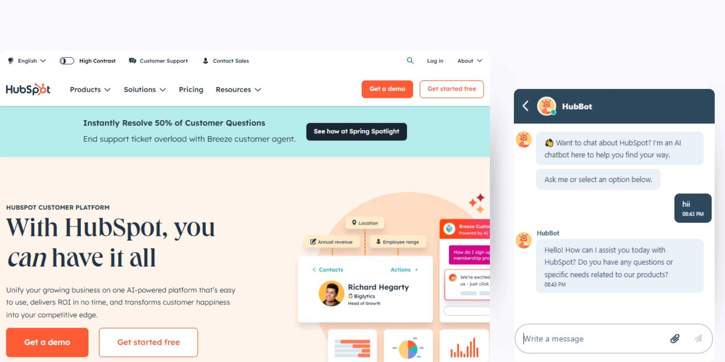 home page of Hubspot Chatbot Builder