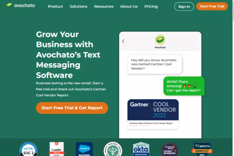 home page of Avochato