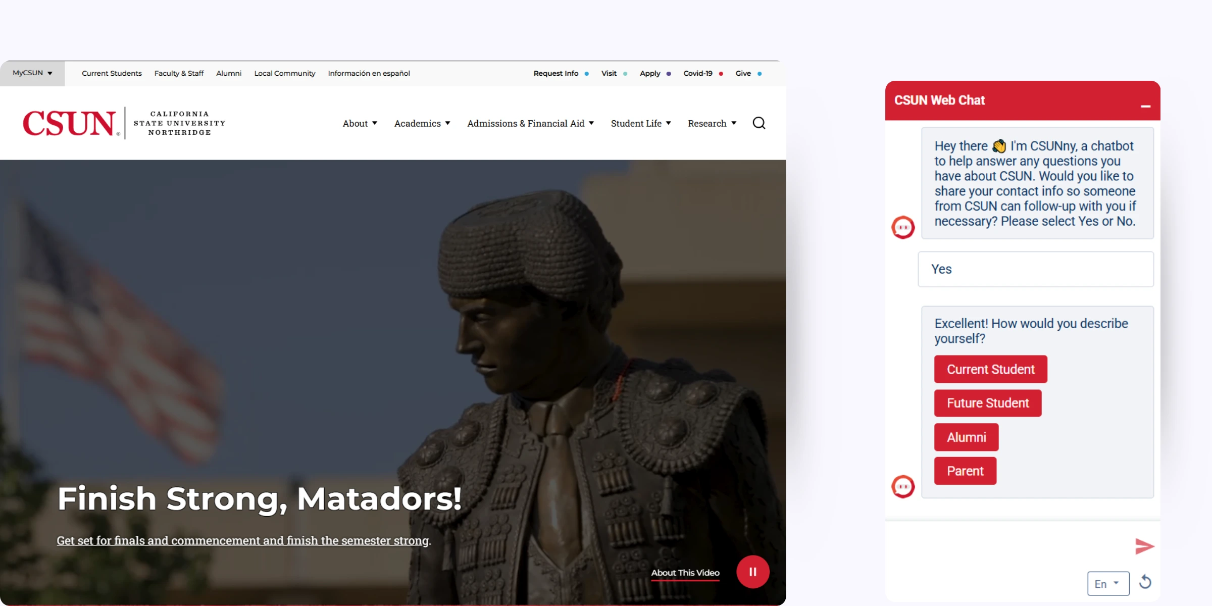 home page of California State University, Northridge