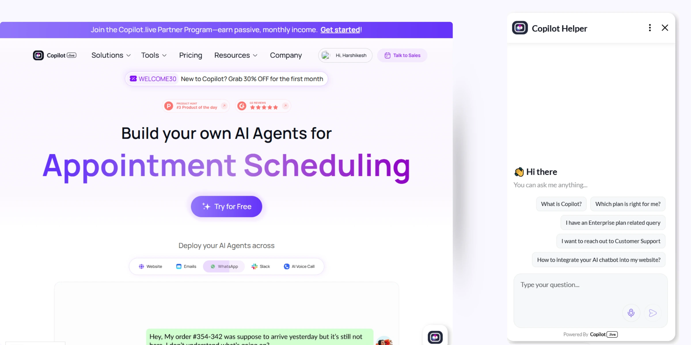 home page of Copilot.Live