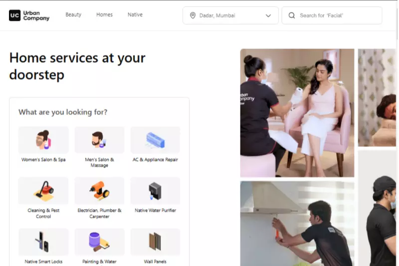 home page of Urban Company