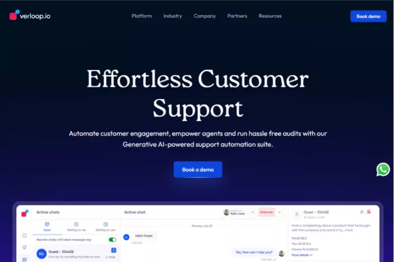 home page of Verloop.io