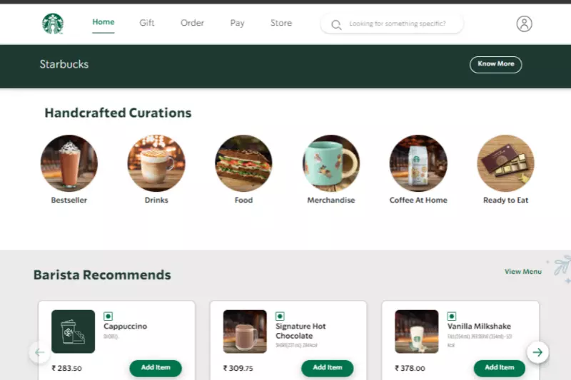 home page of starbuck