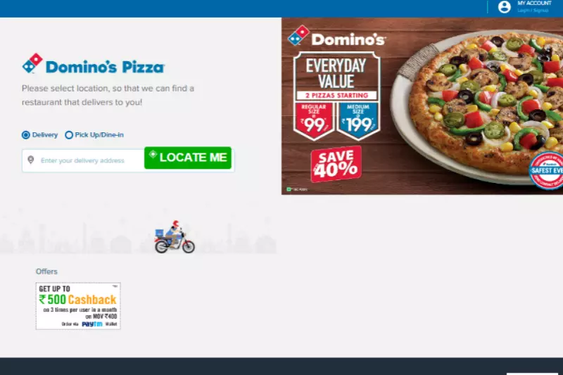 home page of dominos chatbot